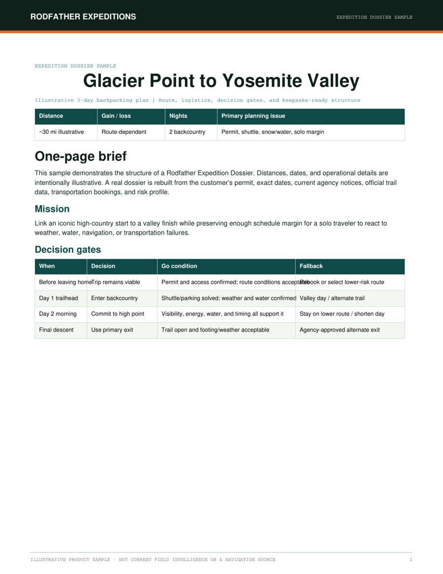 Cover of the sample expedition dossier