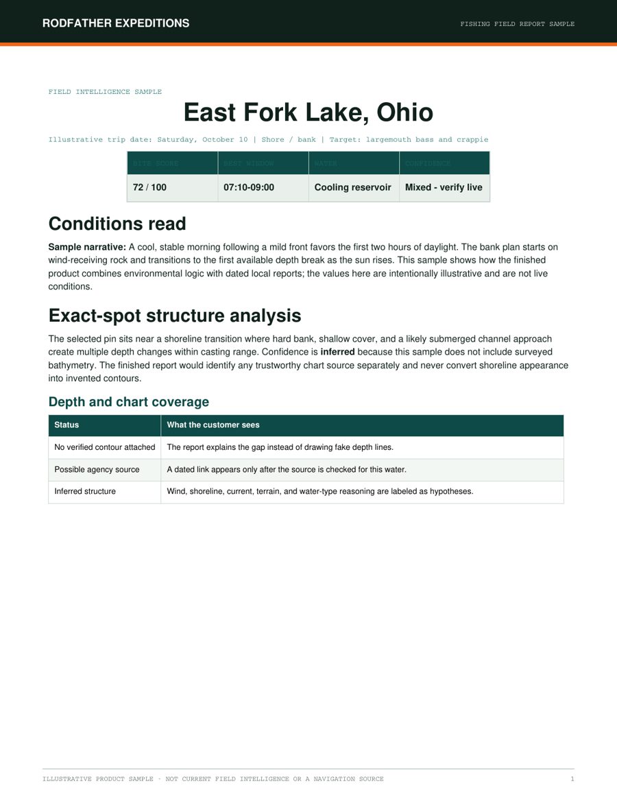 Cover of the sample fishing field report